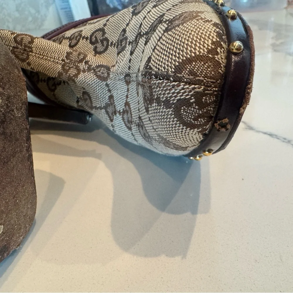 GUCCI GG Canvas TOM FORD โค๏ธ๐ Boots Size 9 **ICONIC OTK Monogram Stiletto Heels - Picture 14 of 15